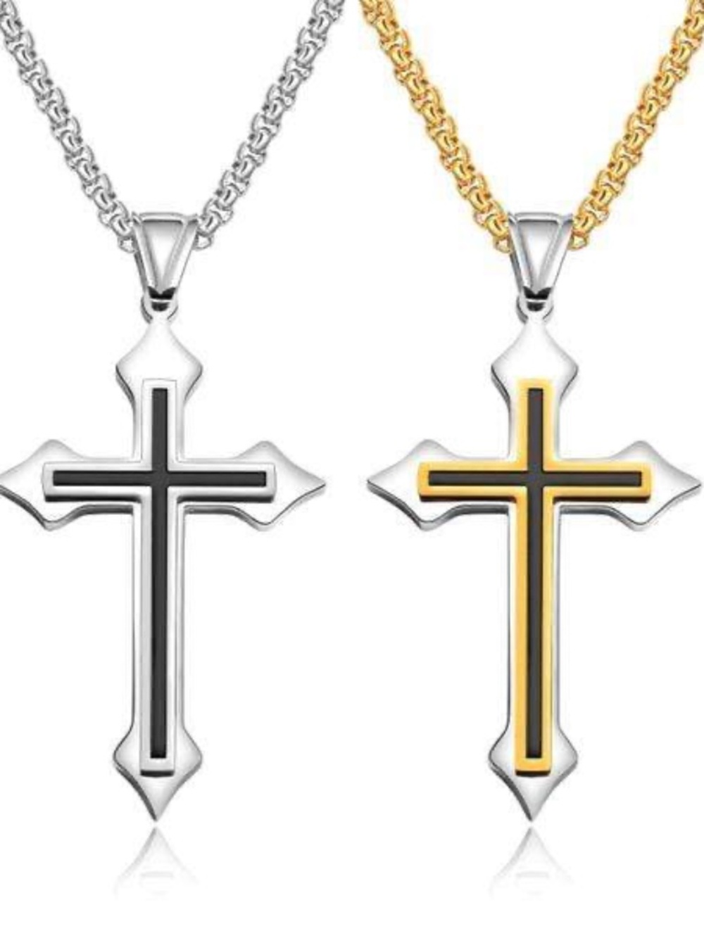 Mens Titanium Stainless Steel Cross Necklace